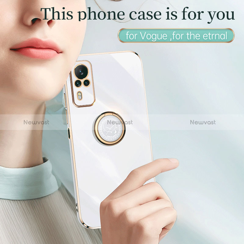 Ultra-thin Silicone Gel Soft Case Cover with Magnetic Finger Ring Stand XL1 for Vivo Y31 (2021)