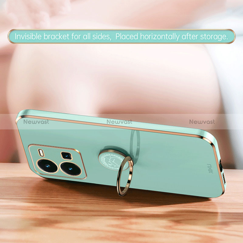 Ultra-thin Silicone Gel Soft Case Cover with Magnetic Finger Ring Stand XL1 for Vivo Y35 4G