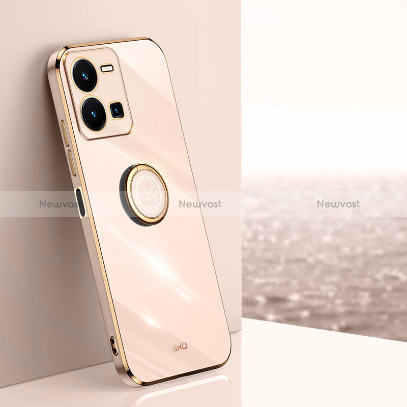 Ultra-thin Silicone Gel Soft Case Cover with Magnetic Finger Ring Stand XL1 for Vivo Y35 4G Gold