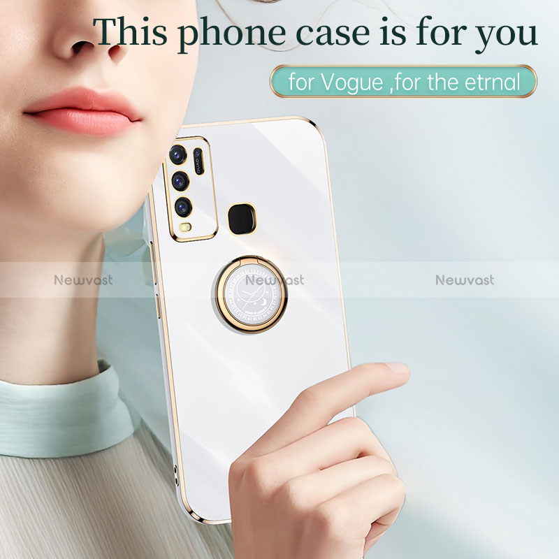 Ultra-thin Silicone Gel Soft Case Cover with Magnetic Finger Ring Stand XL1 for Vivo Y50