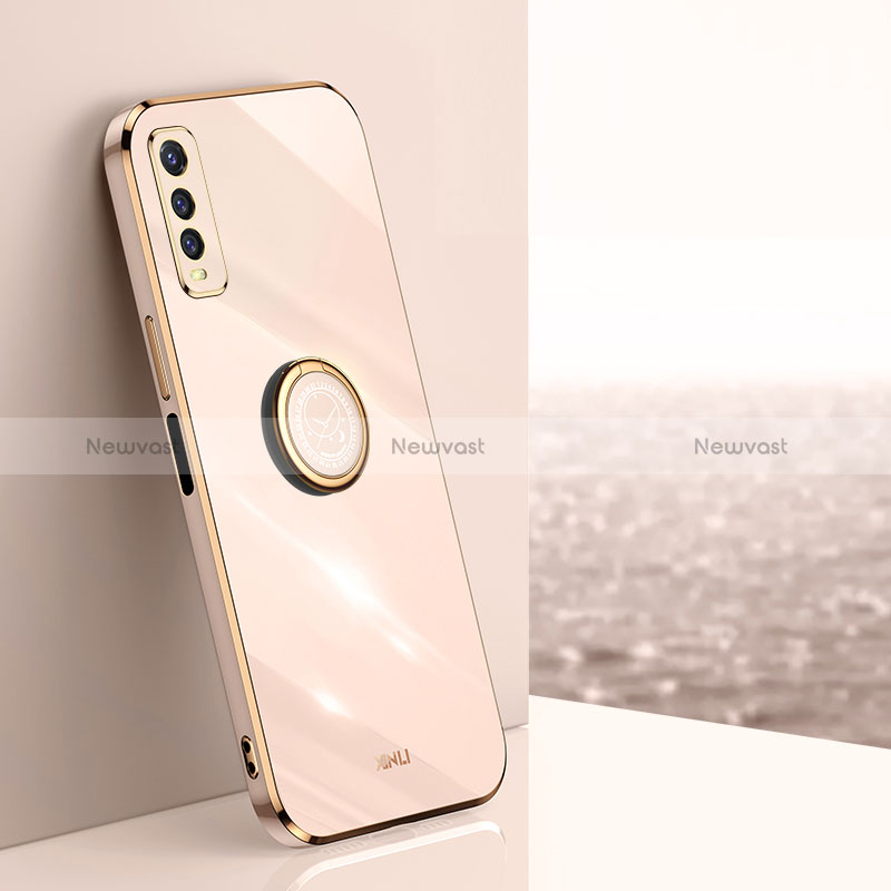 Ultra-thin Silicone Gel Soft Case Cover with Magnetic Finger Ring Stand XL1 for Vivo Y50t Gold