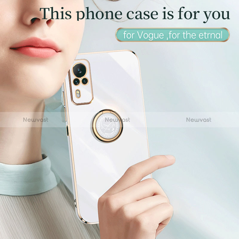 Ultra-thin Silicone Gel Soft Case Cover with Magnetic Finger Ring Stand XL1 for Vivo Y51 (2021)