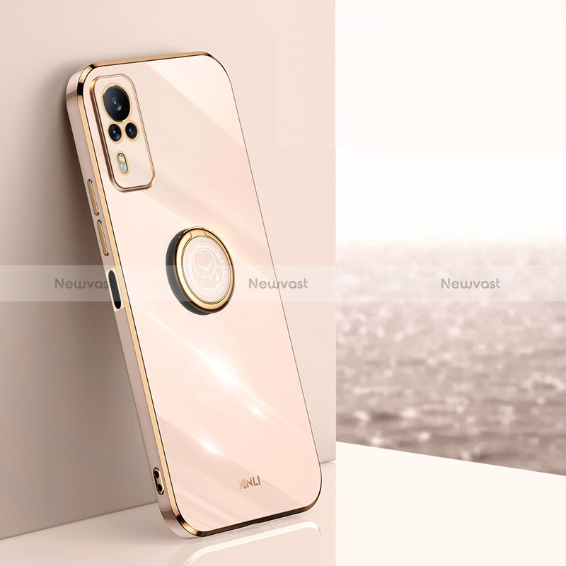 Ultra-thin Silicone Gel Soft Case Cover with Magnetic Finger Ring Stand XL1 for Vivo Y51 (2021) Gold