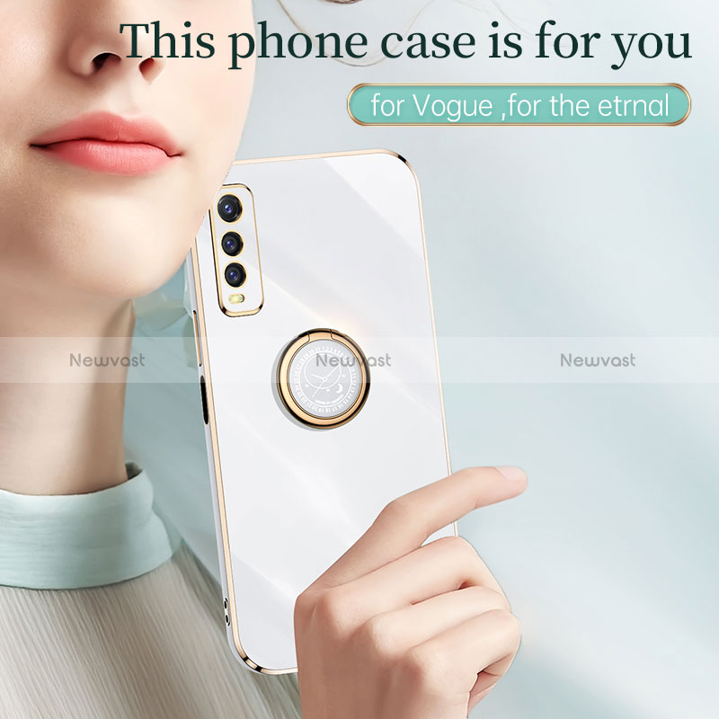 Ultra-thin Silicone Gel Soft Case Cover with Magnetic Finger Ring Stand XL1 for Vivo Y70t 5G