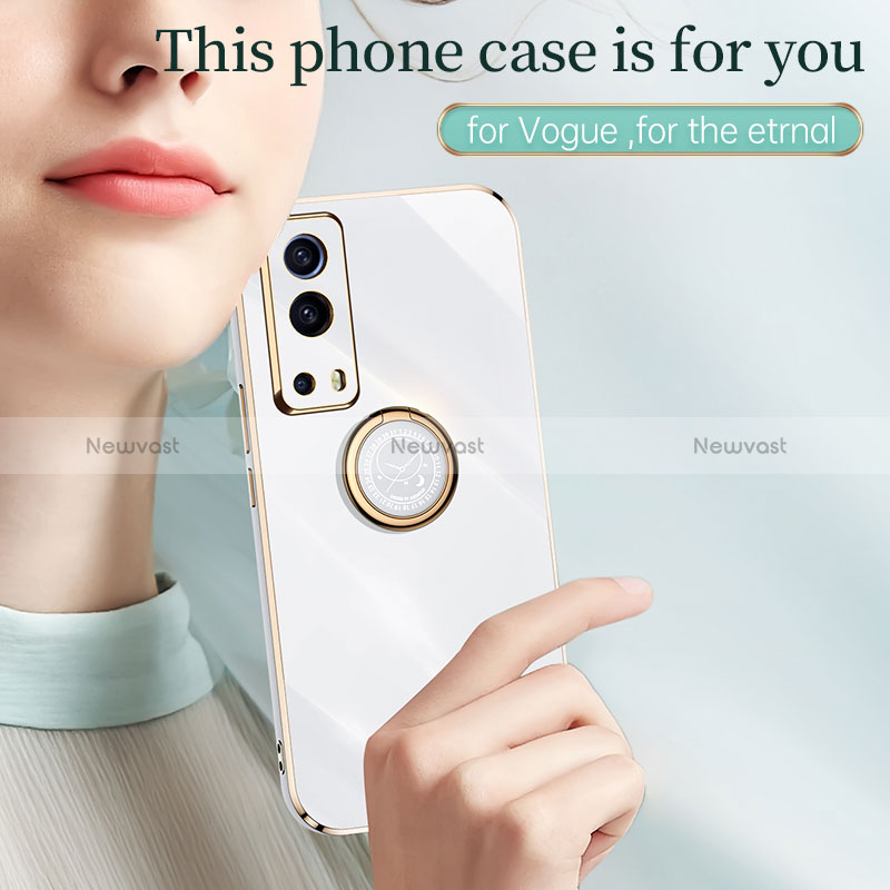 Ultra-thin Silicone Gel Soft Case Cover with Magnetic Finger Ring Stand XL1 for Vivo Y72 5G