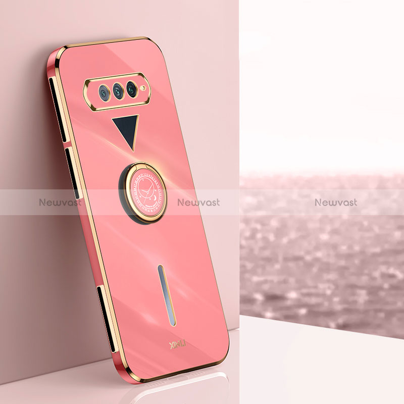 Ultra-thin Silicone Gel Soft Case Cover with Magnetic Finger Ring Stand XL1 for Xiaomi Black Shark 4S 5G Hot Pink