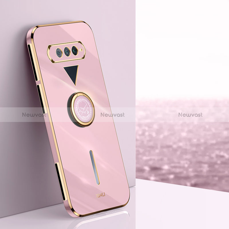 Ultra-thin Silicone Gel Soft Case Cover with Magnetic Finger Ring Stand XL1 for Xiaomi Black Shark 4S 5G Pink