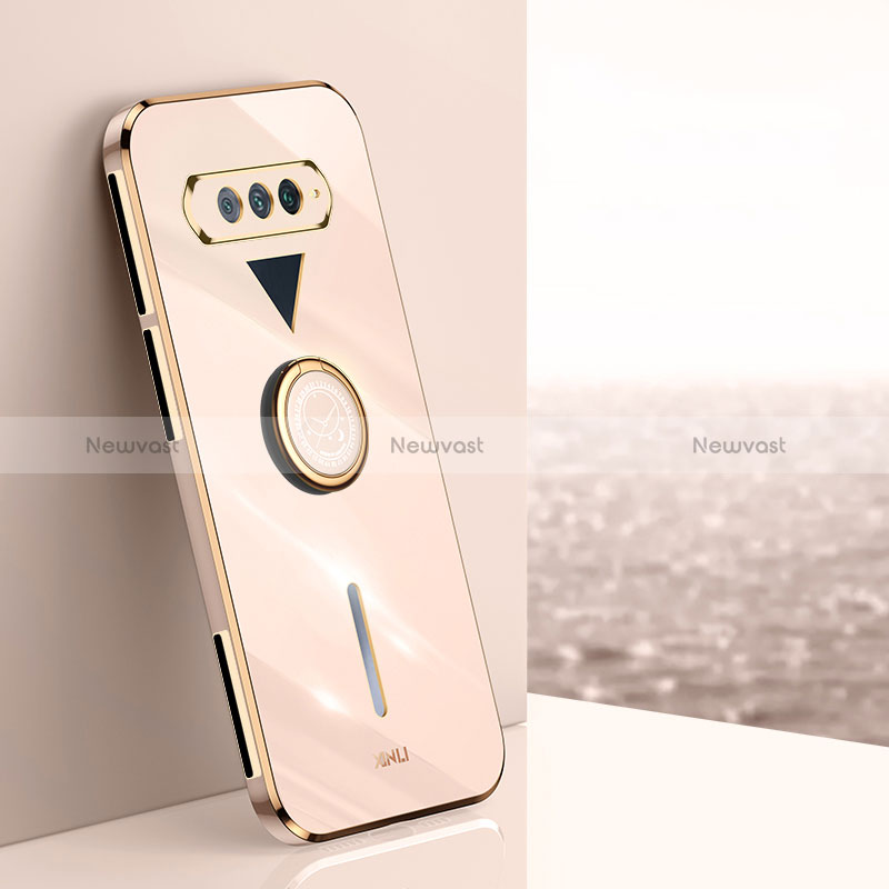 Ultra-thin Silicone Gel Soft Case Cover with Magnetic Finger Ring Stand XL1 for Xiaomi Black Shark 4S Pro 5G Gold