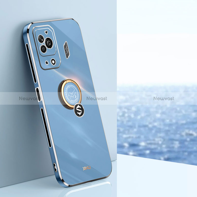 Ultra-thin Silicone Gel Soft Case Cover with Magnetic Finger Ring Stand XL1 for Xiaomi Black Shark 5 Pro 5G Blue