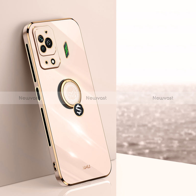 Ultra-thin Silicone Gel Soft Case Cover with Magnetic Finger Ring Stand XL1 for Xiaomi Black Shark 5 Pro 5G Gold