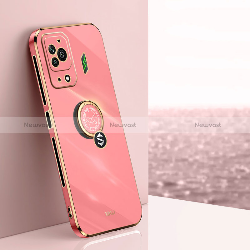 Ultra-thin Silicone Gel Soft Case Cover with Magnetic Finger Ring Stand XL1 for Xiaomi Black Shark 5 Pro 5G Hot Pink