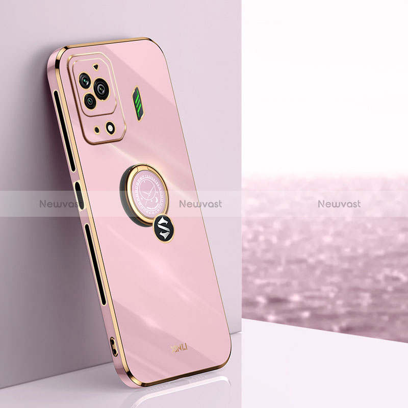 Ultra-thin Silicone Gel Soft Case Cover with Magnetic Finger Ring Stand XL1 for Xiaomi Black Shark 5 Pro 5G Pink