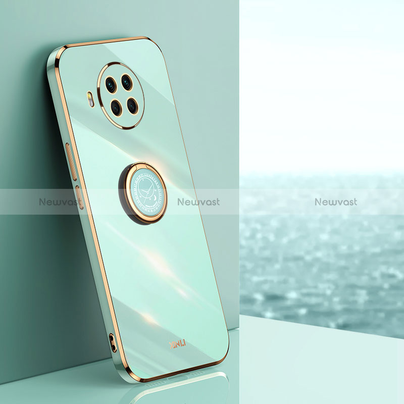 Ultra-thin Silicone Gel Soft Case Cover with Magnetic Finger Ring Stand XL1 for Xiaomi Mi 10i 5G Green