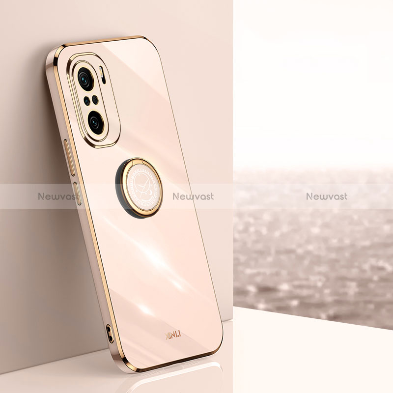 Ultra-thin Silicone Gel Soft Case Cover with Magnetic Finger Ring Stand XL1 for Xiaomi Mi 11i 5G Gold