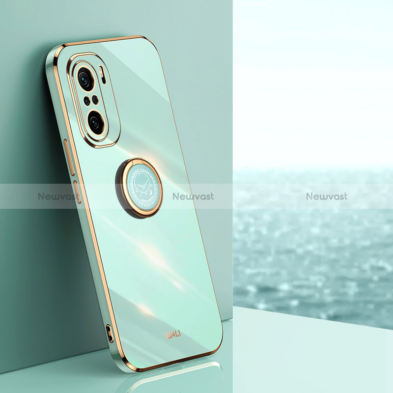 Ultra-thin Silicone Gel Soft Case Cover with Magnetic Finger Ring Stand XL1 for Xiaomi Mi 11i 5G Green