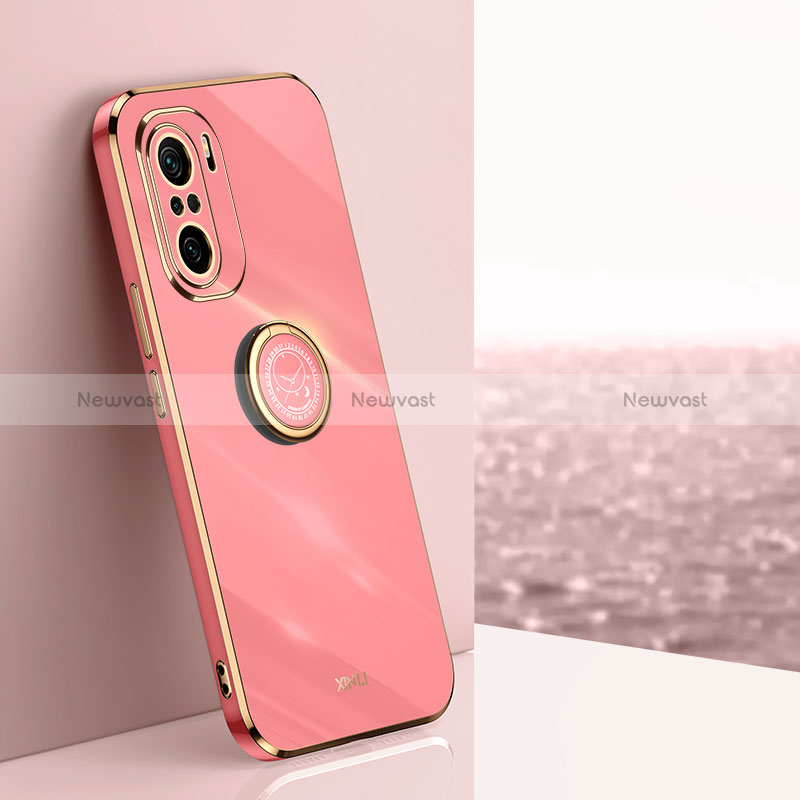 Ultra-thin Silicone Gel Soft Case Cover with Magnetic Finger Ring Stand XL1 for Xiaomi Mi 11i 5G Hot Pink