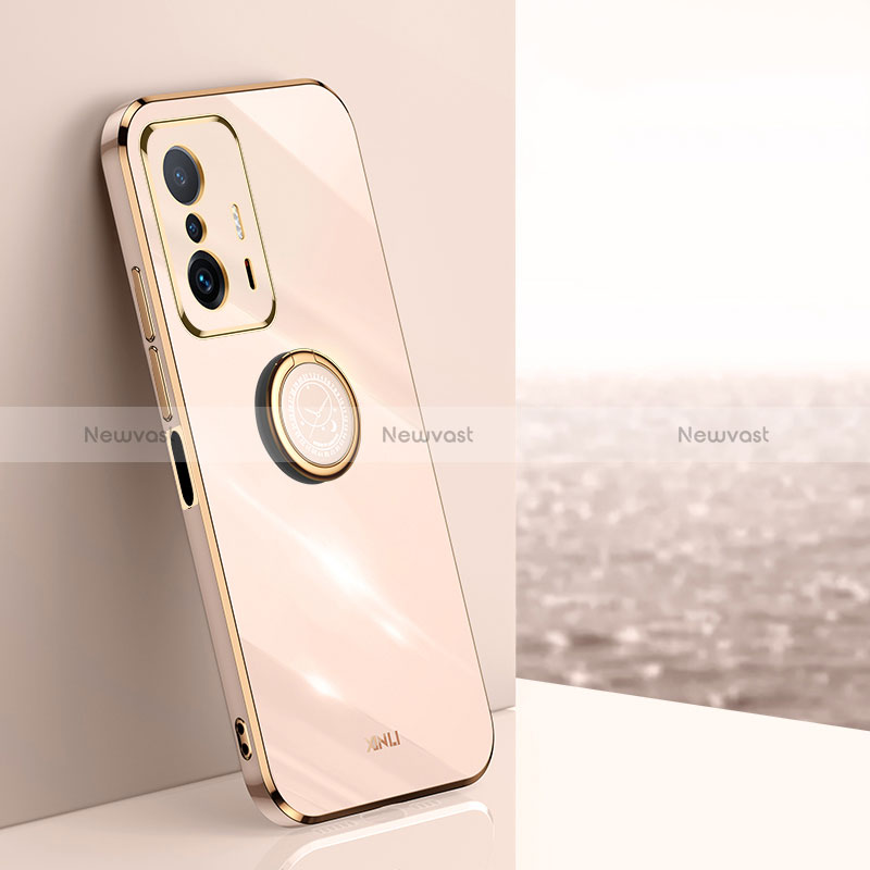 Ultra-thin Silicone Gel Soft Case Cover with Magnetic Finger Ring Stand XL1 for Xiaomi Mi 11T 5G Gold