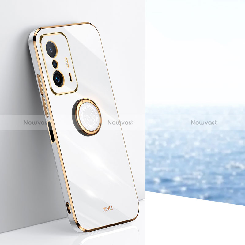 Ultra-thin Silicone Gel Soft Case Cover with Magnetic Finger Ring Stand XL1 for Xiaomi Mi 11T 5G White