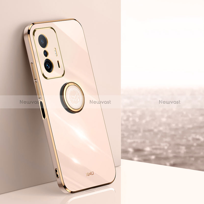 Ultra-thin Silicone Gel Soft Case Cover with Magnetic Finger Ring Stand XL1 for Xiaomi Mi 11T Pro 5G Gold