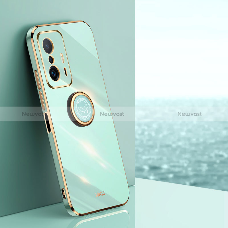 Ultra-thin Silicone Gel Soft Case Cover with Magnetic Finger Ring Stand XL1 for Xiaomi Mi 11T Pro 5G Green