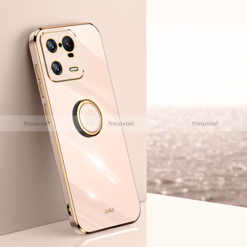 Ultra-thin Silicone Gel Soft Case Cover with Magnetic Finger Ring Stand XL1 for Xiaomi Mi 13 Pro 5G Gold