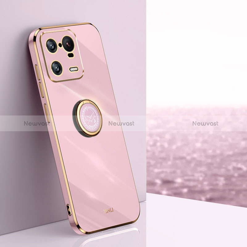 Ultra-thin Silicone Gel Soft Case Cover with Magnetic Finger Ring Stand XL1 for Xiaomi Mi 13 Pro 5G Pink