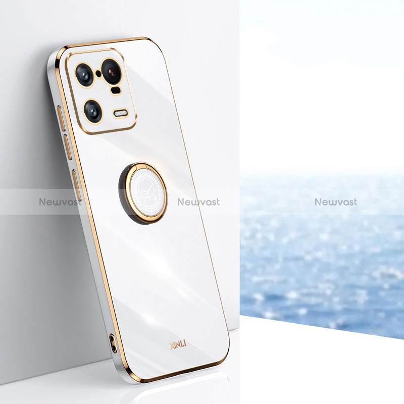 Ultra-thin Silicone Gel Soft Case Cover with Magnetic Finger Ring Stand XL1 for Xiaomi Mi 13 Pro 5G White