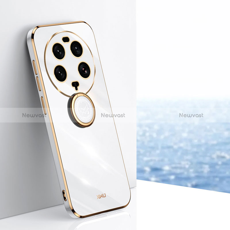 Ultra-thin Silicone Gel Soft Case Cover with Magnetic Finger Ring Stand XL1 for Xiaomi Mi 13 Ultra 5G White