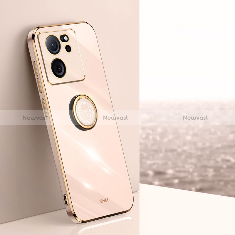 Ultra-thin Silicone Gel Soft Case Cover with Magnetic Finger Ring Stand XL1 for Xiaomi Mi 13T 5G Rose Gold