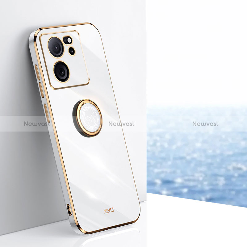 Ultra-thin Silicone Gel Soft Case Cover with Magnetic Finger Ring Stand XL1 for Xiaomi Mi 13T 5G White