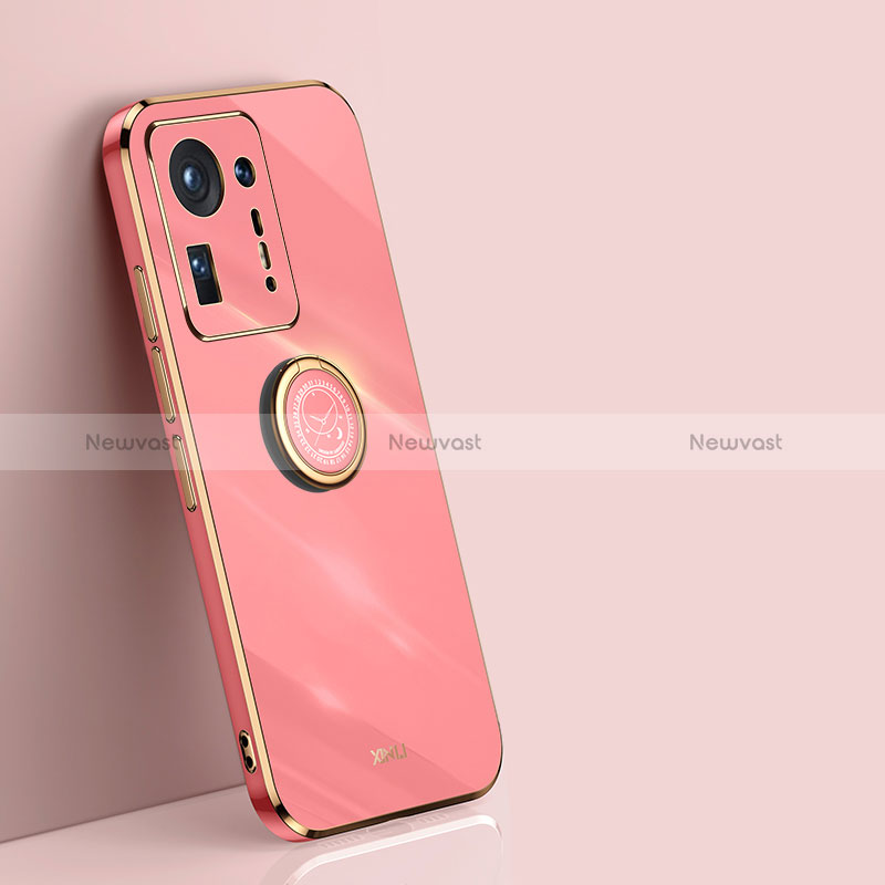 Ultra-thin Silicone Gel Soft Case Cover with Magnetic Finger Ring Stand XL1 for Xiaomi Mi Mix 4 5G Hot Pink