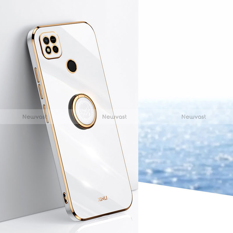 Ultra-thin Silicone Gel Soft Case Cover with Magnetic Finger Ring Stand XL1 for Xiaomi POCO C31 White