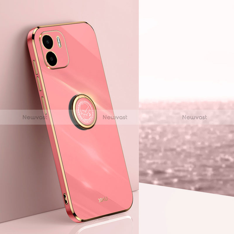 Ultra-thin Silicone Gel Soft Case Cover with Magnetic Finger Ring Stand XL1 for Xiaomi Poco C51 Hot Pink