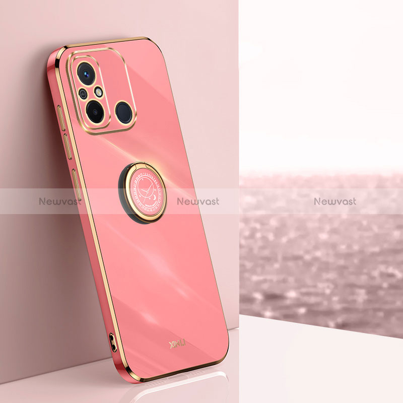 Ultra-thin Silicone Gel Soft Case Cover with Magnetic Finger Ring Stand XL1 for Xiaomi Poco C55 Hot Pink