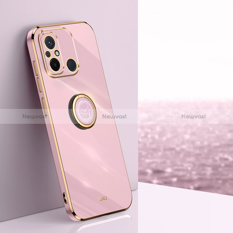 Ultra-thin Silicone Gel Soft Case Cover with Magnetic Finger Ring Stand XL1 for Xiaomi Poco C55 Pink