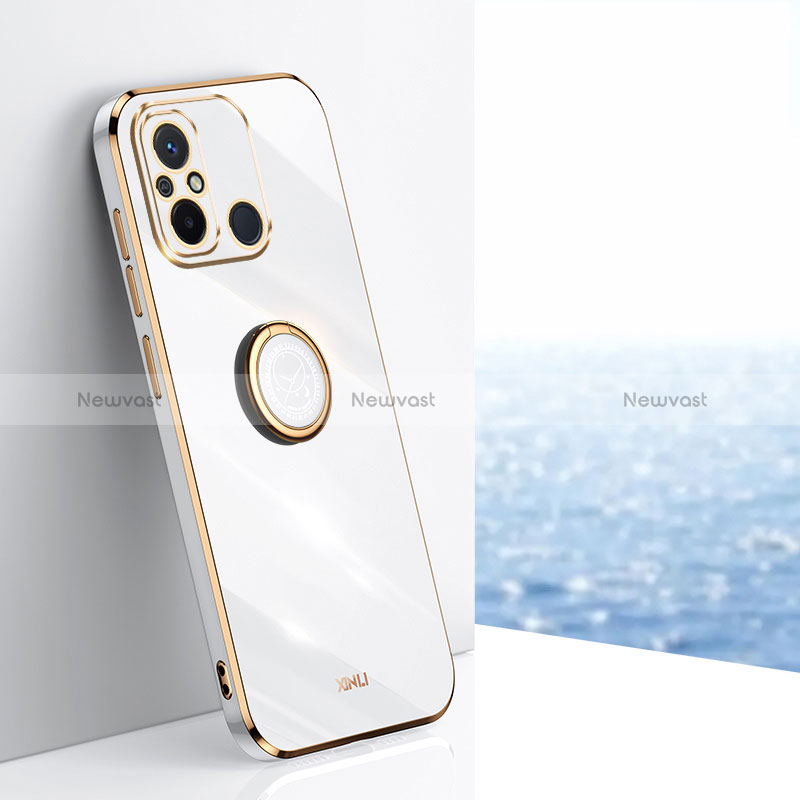 Ultra-thin Silicone Gel Soft Case Cover with Magnetic Finger Ring Stand XL1 for Xiaomi Poco C55 White