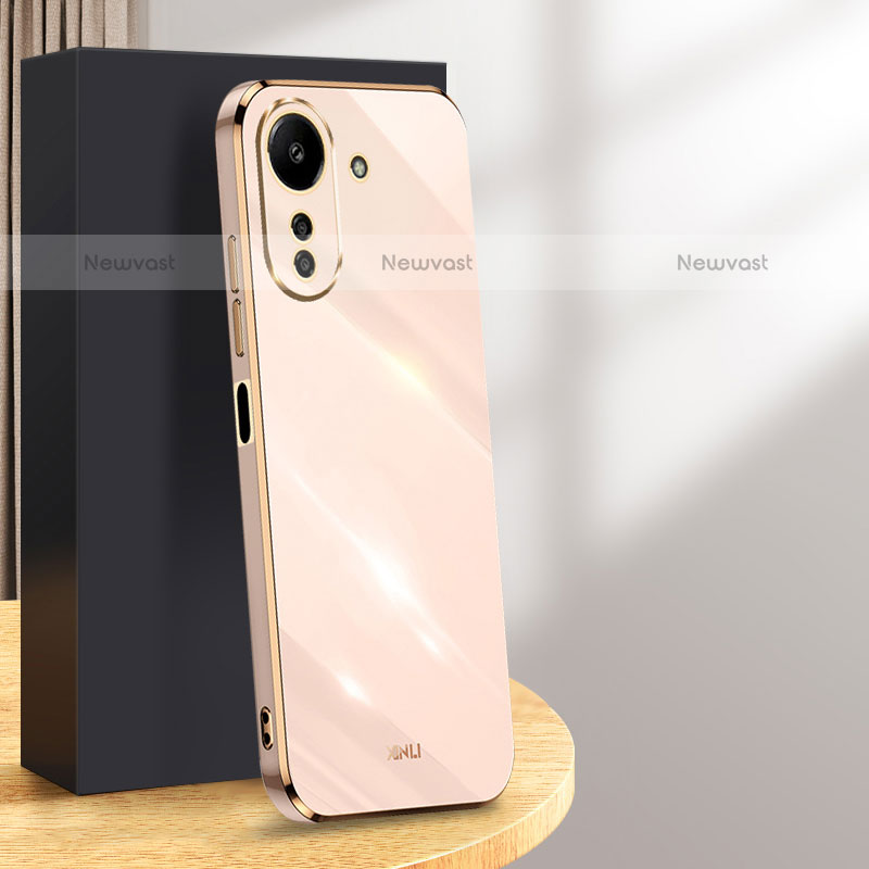 Ultra-thin Silicone Gel Soft Case Cover with Magnetic Finger Ring Stand XL1 for Xiaomi Poco C65 Rose Gold