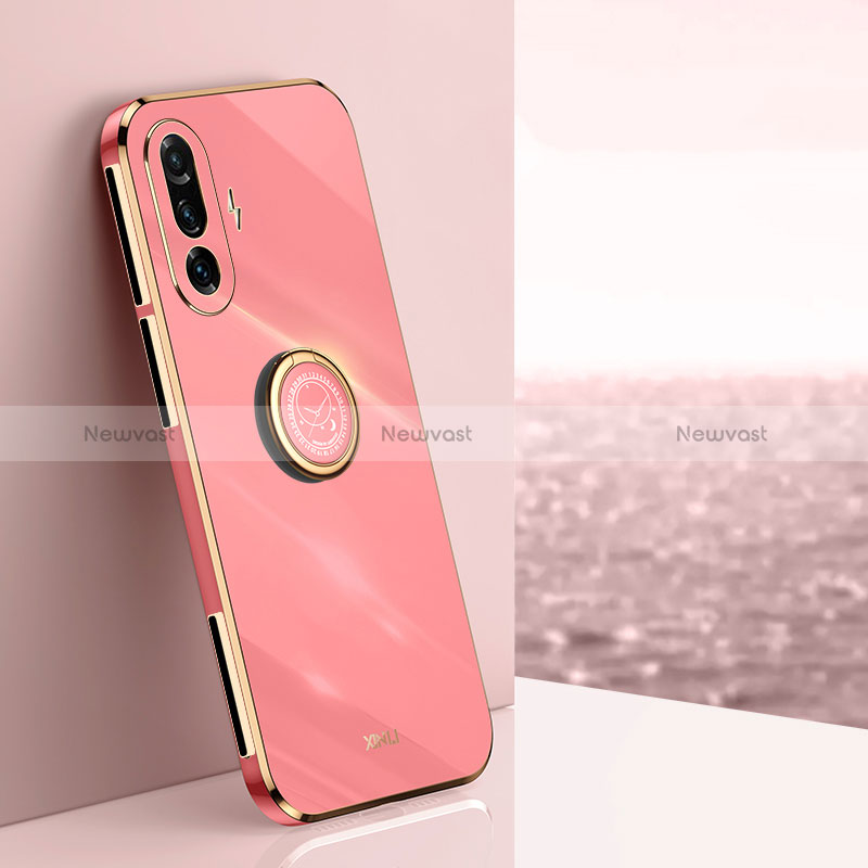 Ultra-thin Silicone Gel Soft Case Cover with Magnetic Finger Ring Stand XL1 for Xiaomi Poco F3 GT 5G Hot Pink