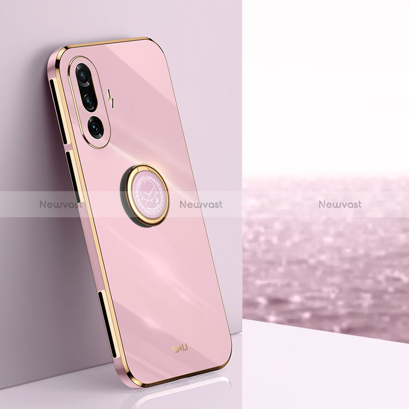 Ultra-thin Silicone Gel Soft Case Cover with Magnetic Finger Ring Stand XL1 for Xiaomi Poco F3 GT 5G Pink