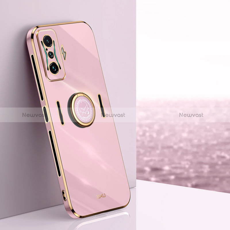 Ultra-thin Silicone Gel Soft Case Cover with Magnetic Finger Ring Stand XL1 for Xiaomi Poco F4 GT 5G Pink