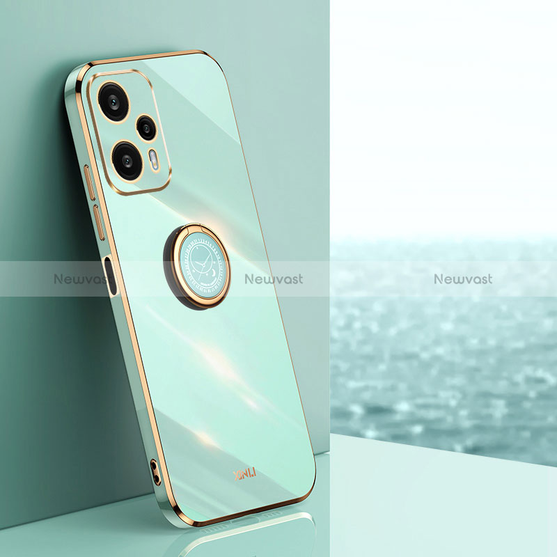 Ultra-thin Silicone Gel Soft Case Cover with Magnetic Finger Ring Stand XL1 for Xiaomi Poco F5 5G Green