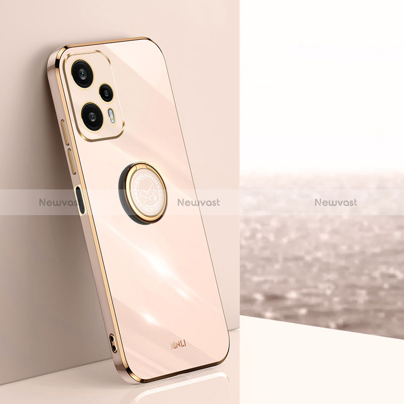 Ultra-thin Silicone Gel Soft Case Cover with Magnetic Finger Ring Stand XL1 for Xiaomi Poco F5 5G Rose Gold