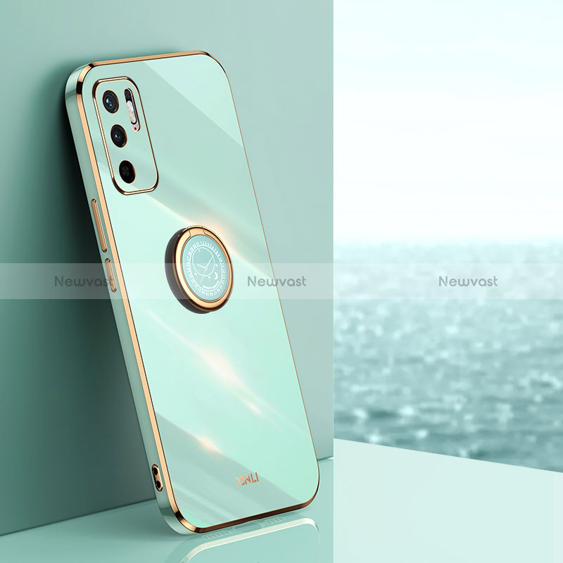 Ultra-thin Silicone Gel Soft Case Cover with Magnetic Finger Ring Stand XL1 for Xiaomi POCO M3 Pro 5G Green