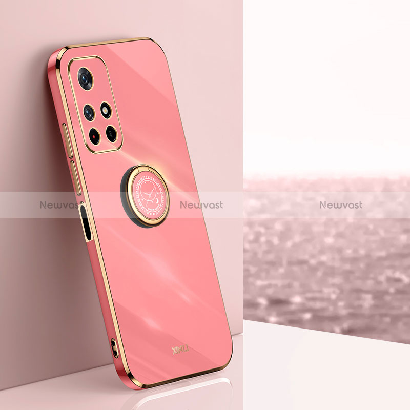 Ultra-thin Silicone Gel Soft Case Cover with Magnetic Finger Ring Stand XL1 for Xiaomi Poco M4 Pro 5G