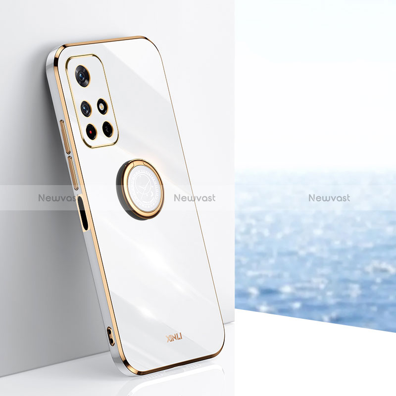 Ultra-thin Silicone Gel Soft Case Cover with Magnetic Finger Ring Stand XL1 for Xiaomi Poco M4 Pro 5G