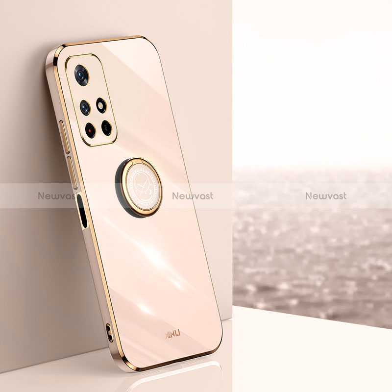 Ultra-thin Silicone Gel Soft Case Cover with Magnetic Finger Ring Stand XL1 for Xiaomi Poco M4 Pro 5G Gold