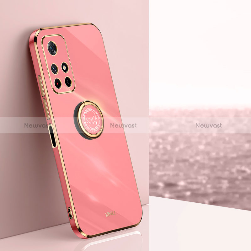Ultra-thin Silicone Gel Soft Case Cover with Magnetic Finger Ring Stand XL1 for Xiaomi Poco M4 Pro 5G Hot Pink