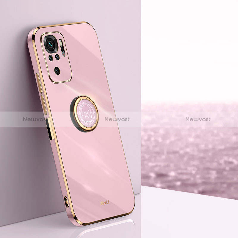 Ultra-thin Silicone Gel Soft Case Cover with Magnetic Finger Ring Stand XL1 for Xiaomi Poco M5S Pink