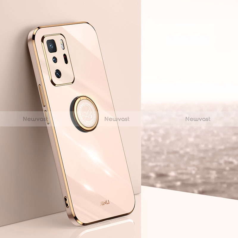 Ultra-thin Silicone Gel Soft Case Cover with Magnetic Finger Ring Stand XL1 for Xiaomi Poco X3 GT 5G Gold