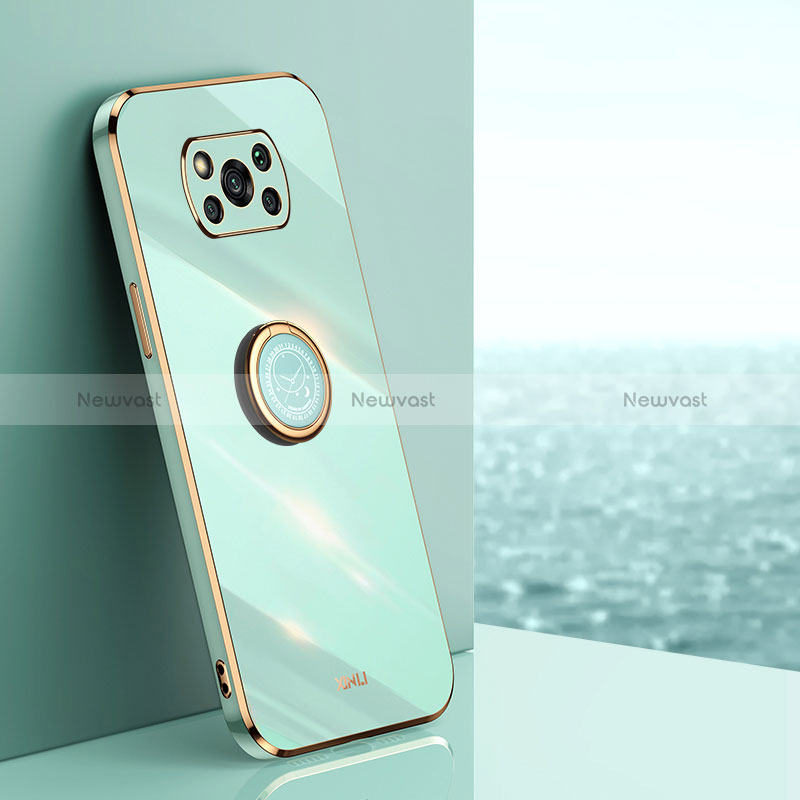 Ultra-thin Silicone Gel Soft Case Cover with Magnetic Finger Ring Stand XL1 for Xiaomi Poco X3 NFC Green